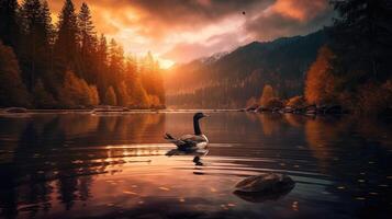 swans in mountain lake water. Beautiful mountain lake landscape. Lake in mountains. . photo