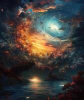 Abstract colorful sky and clouds on the wall background texture. . photo