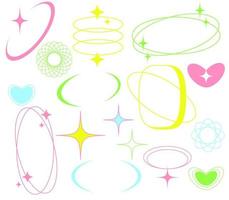 minimalist aesthetic line elements, trendy linear frames with stars, geometric forms. Retro futuristic elements for design. vector