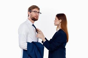 young couple in suits work colleagues finance office manager photo