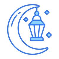 Lantern hanging with moon concept of ramadan decoration icon vector