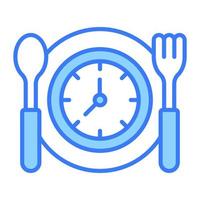 reloj en plato con cuchara y tenedor denotando concepto vector de rápido