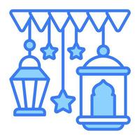 Vintage lantern and stars with garlands showing concept vector of ramadan decoration