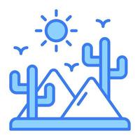 Cactus with sand pile and sun showing icon of desert in modern style vector