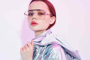 woman in silvery jacket fashion glamor makeup photo