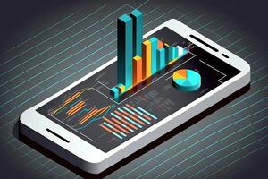 grande datos analítica informe. en línea negocio analítica infografía con diagramas y cartas invertir, comercio y Finanzas administración instrumentos creado con generativo ai foto