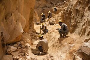 Gold panning. Prospector is looking for gold in the river during gold rush. Created with photo