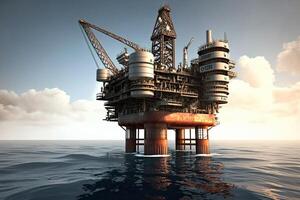 Offshore drilling rig at sea. Platform for oil production. Oil and gas industry. Created with photo