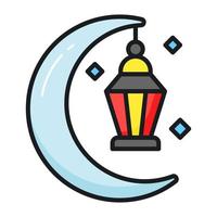 Lantern hanging with moon concept of ramadan decoration icon vector