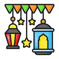 Vintage lantern and stars with garlands showing concept vector of ramadan decoration