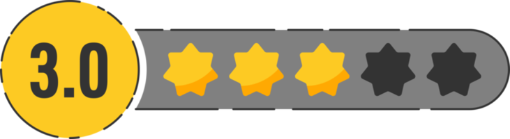 Rating star badge with gold stars and numbers png