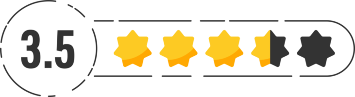 Rating star badge with gold stars and numbers png