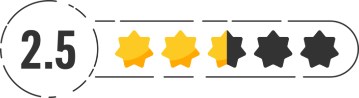 Rating star badge with gold stars and numbers png