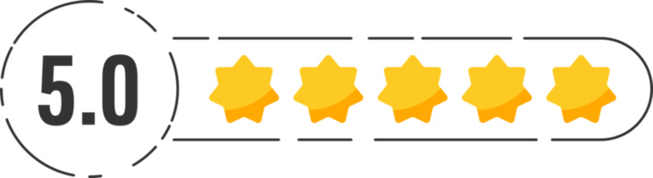 Rating star badge with gold stars and numbers png