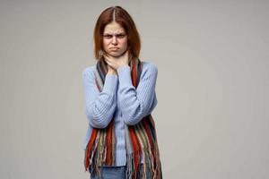 sick woman health problems temperature isolated background photo