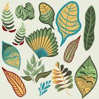 Set of tropical plants and leaves in flat technique vector