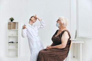 emotional nurse and patient syringe injection vaccine passport photo