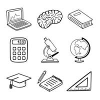 Education items. Set of 9 vector hand drawn doodle style elements.