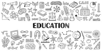 Education and Science. Big set of vector hand drawn elements in doodle style.