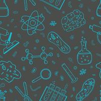 Chemistry and biology. Seamless pattern of vector hand drawn elements in doodle style.