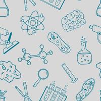 Chemistry and biology. Seamless pattern of vector hand drawn elements in doodle style.