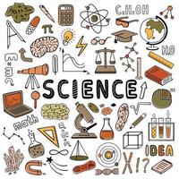 Science. Set of vector colored hand drawn doodle style elements.