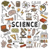 Science. Set of vector colored hand drawn doodle style elements.