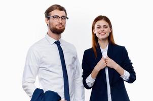 business men and women in suits are standing side by side communication financial office photo