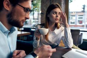 work colleagues cafe rest breakfast communication lifestyle photo