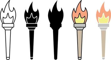 Medieval torches with burning fire. icon set minimalist style. graphic vectors illustration