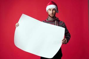 handsome man in a christmas white mockup poster isolated background photo