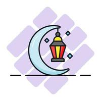 Lantern hanging with moon concept of ramadan decoration icon vector