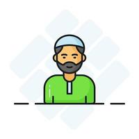 Cap on bearded man head showing icon of muslim man. editable vector