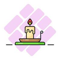 Vector of Burning candle on plate in modern style, creatively designed icon