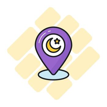 Crescent moon and star with location pin, vector design of map pin