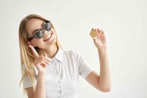 Businesswoman in a white shirt with a folder in hand light background photo