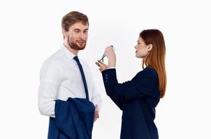 man and woman in business suits financial managers photo