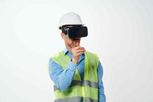 man in working uniform construction virtual reality glasses engineer photo