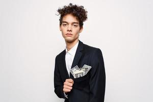 man in suit curly hair money business self confidence photo