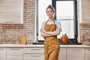 woman kitchen apartment kitchen utensils interior household concept photo