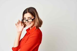 pretty business woman wearing glasses posing job manager photo