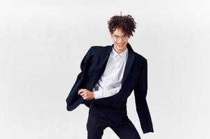 business man curly hair black jacket emotions Studio photo