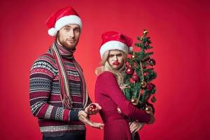 cheerful young couple holiday new year romance christmas photo