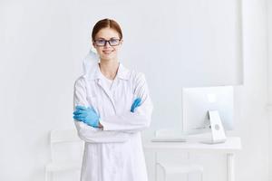 doctor wearing glasses medical uniform professional assistant work photo