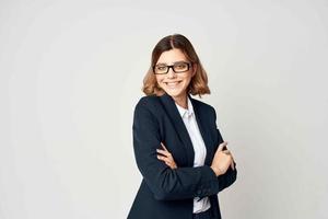 cheerful business woman work manager studio photo