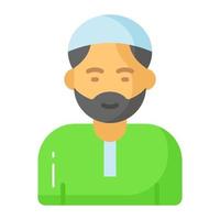 Cap on bearded man head showing icon of muslim man. editable vector