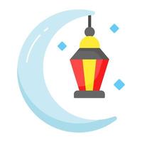 Lantern hanging with moon concept of ramadan decoration icon vector