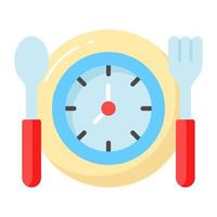 reloj en plato con cuchara y tenedor denotando concepto vector de rápido