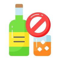 Prohibited sign on alcohol showing concept icon of no alcohol vector