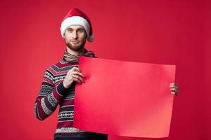 handsome man in New Year's clothes advertising copy space isolated background photo